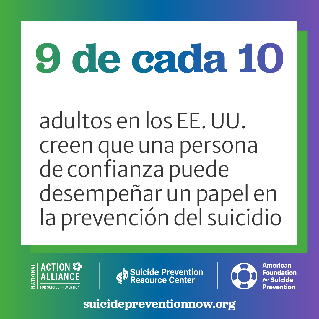 9 de cada 10 adultos en los EE. UU. creen que una persona de confianza puede desempeñar un papel en la prevención del suicidio